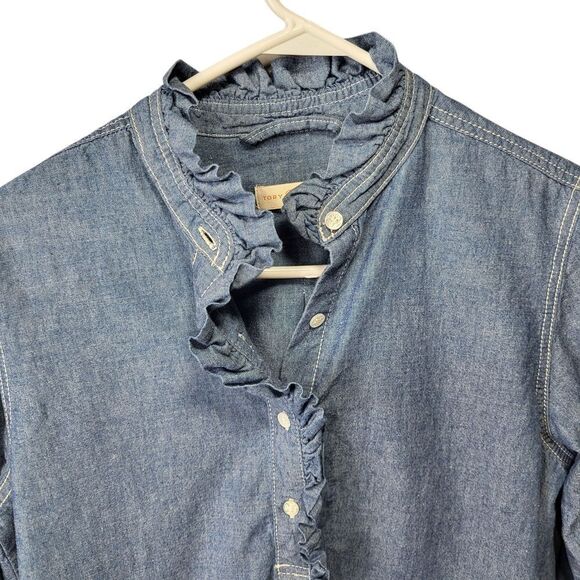 Tory Burch Blue Chambray Ruffle Collar Shirt Dress - Size XS - Picture 7 of 14